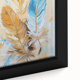 Glam Wall Art | Luxurious Gold and Blue Feather Art | Modern Glam Decor