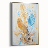 Glam Wall Art | Luxurious Gold and Blue Feather Art | Modern Glam Decor