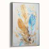 Glam Wall Art | Luxurious Gold and Blue Feather Art | Modern Glam Decor