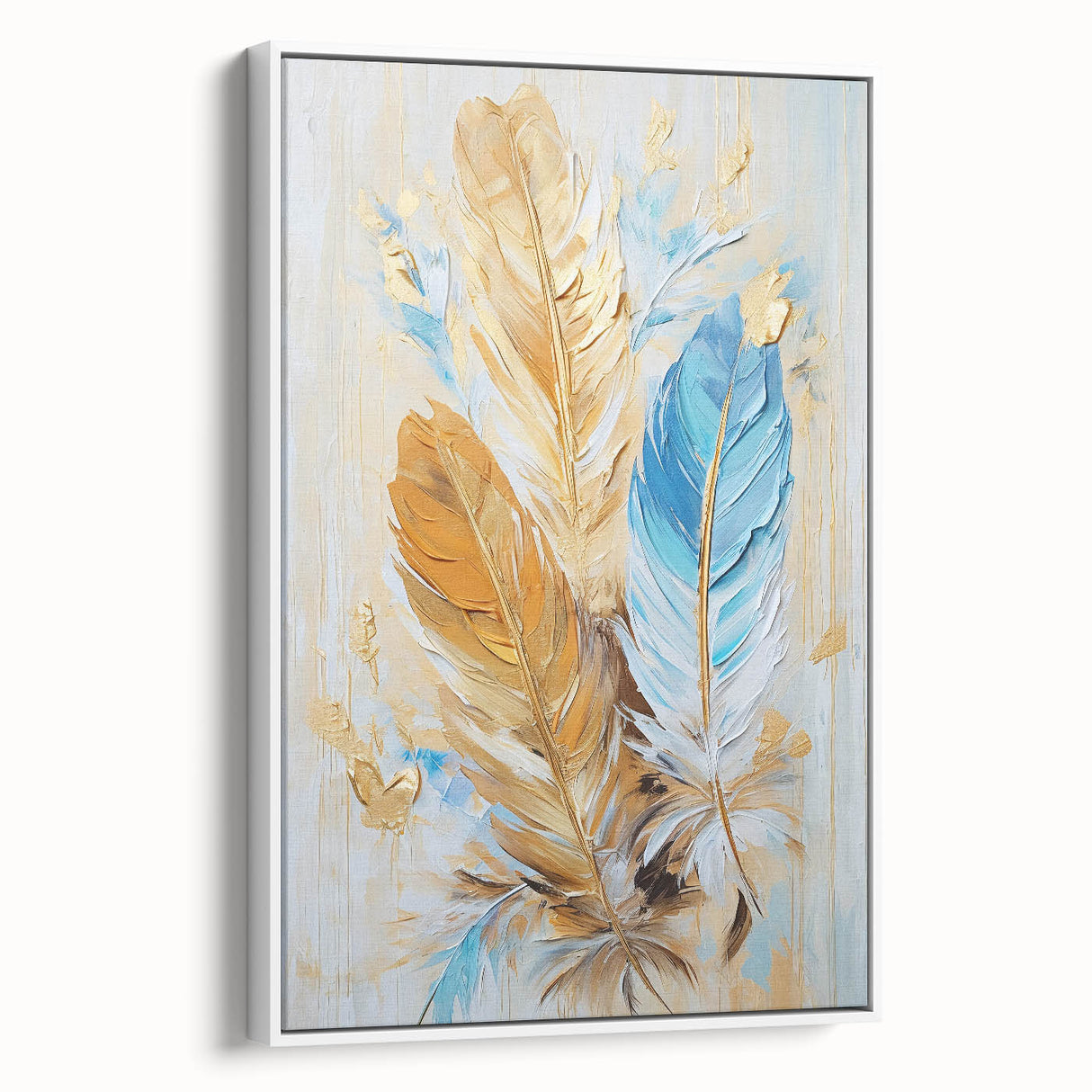 Glam Wall Art | Luxurious Gold and Blue Feather Art | Modern Glam Decor