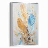 Glam Wall Art | Luxurious Gold and Blue Feather Art | Modern Glam Decor
