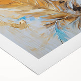 Glam Wall Art | Luxurious Gold and Blue Feather Art | Modern Glam Decor