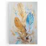 Glam Wall Art | Luxurious Gold and Blue Feather Art | Modern Glam Decor
