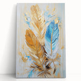 Glam Wall Art | Luxurious Gold and Blue Feather Art | Modern Glam Decor