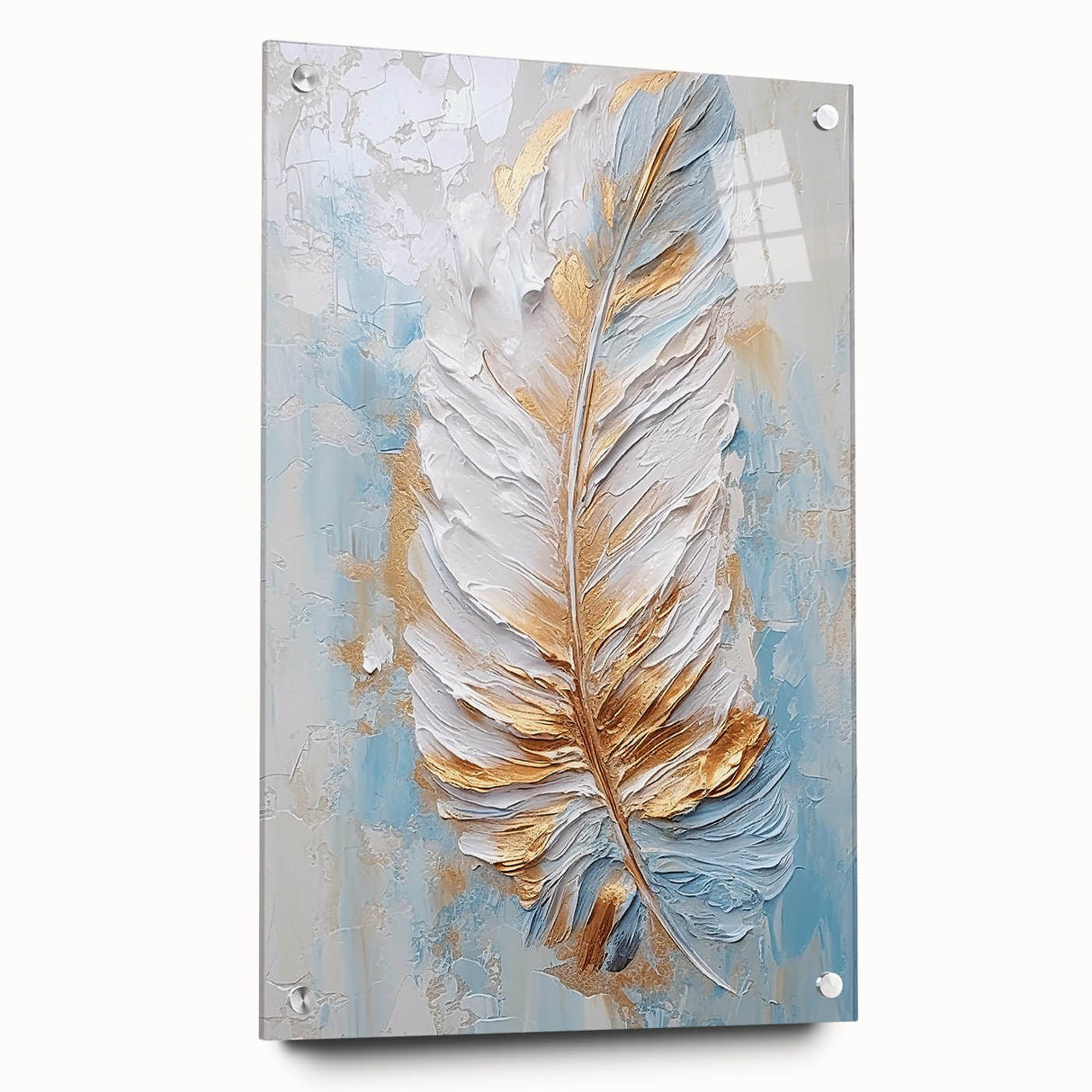 Golden Feather Glam Wall Art - Luxury Metallic and Chic Home Decor Piece