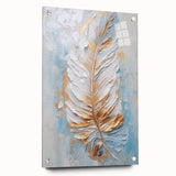Golden Feather Glam Wall Art - Luxury Metallic and Chic Home Decor Piece