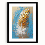 Elegant Blue and Gold Feather Art - Glam Wall Art for Luxury Interiors