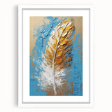 Elegant Blue and Gold Feather Art - Glam Wall Art for Luxury Interiors