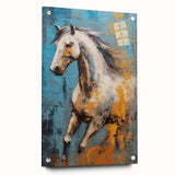 Dynamic Running Horse Glam Wall Art - Luxury Blue and Gold Decor