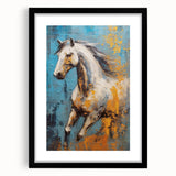 Dynamic Running Horse Glam Wall Art - Luxury Blue and Gold Decor