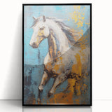 Dynamic Running Horse Glam Wall Art - Luxury Blue and Gold Decor