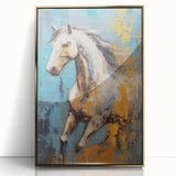 Dynamic Running Horse Glam Wall Art - Luxury Blue and Gold Decor