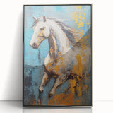 Dynamic Running Horse Glam Wall Art - Luxury Blue and Gold Decor