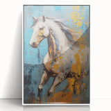 Dynamic Running Horse Glam Wall Art - Luxury Blue and Gold Decor