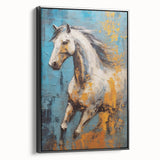 Dynamic Running Horse Glam Wall Art - Luxury Blue and Gold Decor