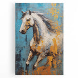 Dynamic Running Horse Glam Wall Art - Luxury Blue and Gold Decor