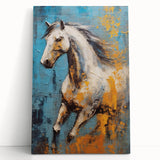 Dynamic Running Horse Glam Wall Art - Luxury Blue and Gold Decor