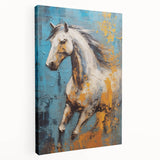 Dynamic Running Horse Glam Wall Art - Luxury Blue and Gold Decor