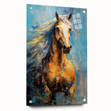 Golden Horse Glam Wall Art - Luxury Blue and Gold Decor for Chic Homes