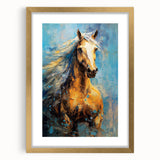 Golden Horse Glam Wall Art - Luxury Blue and Gold Decor for Chic Homes