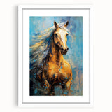 Golden Horse Glam Wall Art - Luxury Blue and Gold Decor for Chic Homes