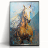 Golden Horse Glam Wall Art - Luxury Blue and Gold Decor for Chic Homes