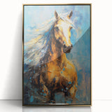 Golden Horse Glam Wall Art - Luxury Blue and Gold Decor for Chic Homes