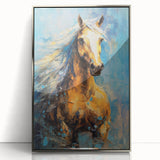 Golden Horse Glam Wall Art - Luxury Blue and Gold Decor for Chic Homes
