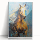 Golden Horse Glam Wall Art - Luxury Blue and Gold Decor for Chic Homes