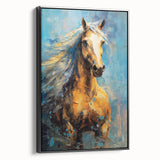 Golden Horse Glam Wall Art - Luxury Blue and Gold Decor for Chic Homes
