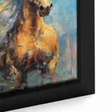Golden Horse Glam Wall Art - Luxury Blue and Gold Decor for Chic Homes
