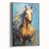 Golden Horse Glam Wall Art - Luxury Blue and Gold Decor for Chic Homes