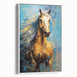 Golden Horse Glam Wall Art - Luxury Blue and Gold Decor for Chic Homes