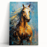 Golden Horse Glam Wall Art - Luxury Blue and Gold Decor for Chic Homes