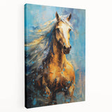 Golden Horse Glam Wall Art - Luxury Blue and Gold Decor for Chic Homes