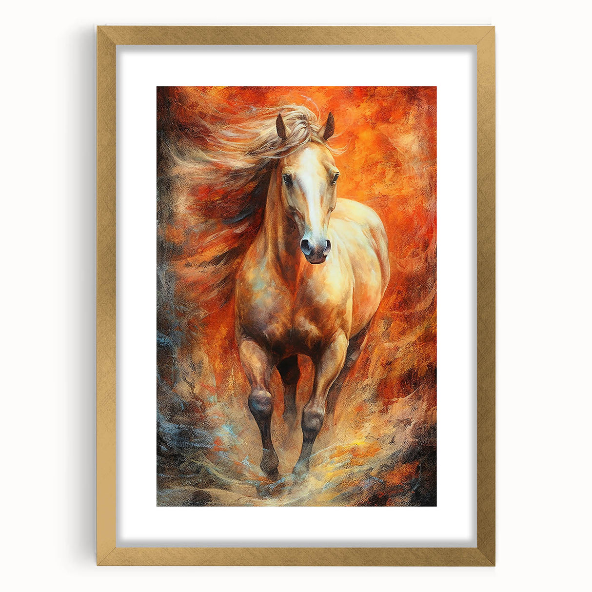Fiery Horse Glam Wall Art - Luxury Red and Gold Decor for Bold Interiors