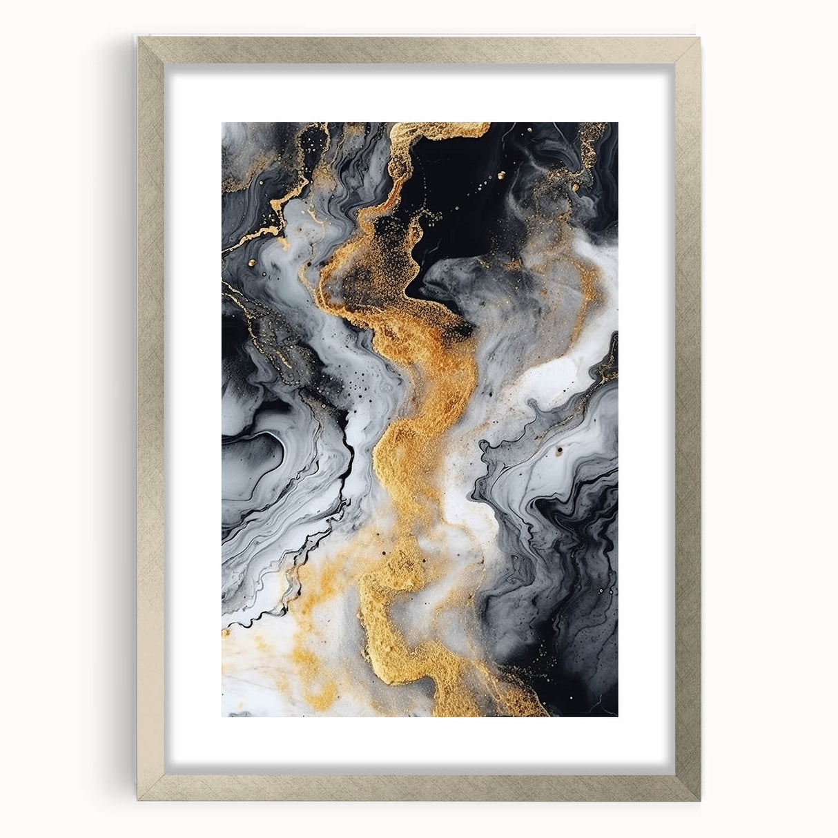 Elegant Black, White & Gold Marble Art – Glamorous Statement Wall Decor