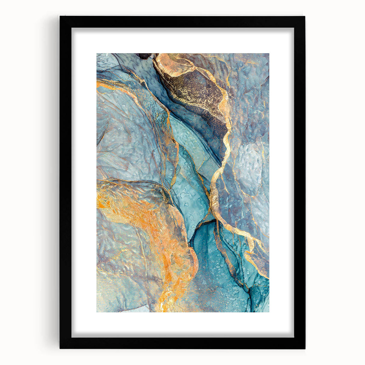 Teal & Gold Marble Abstract Art – Luxurious Glam Wall Décor Statement