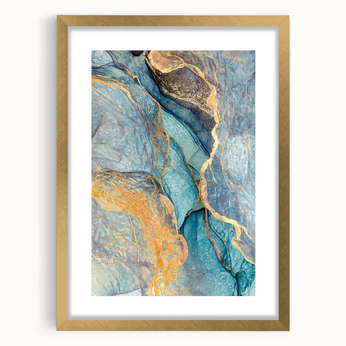 Teal & Gold Marble Abstract Art – Luxurious Glam Wall Décor Statement