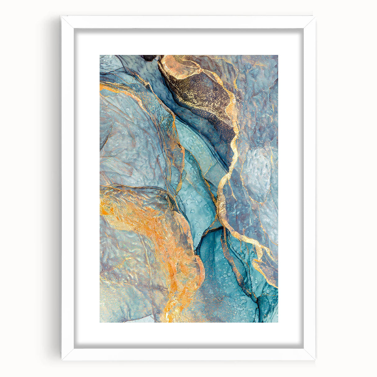 Teal & Gold Marble Abstract Art – Luxurious Glam Wall Décor Statement