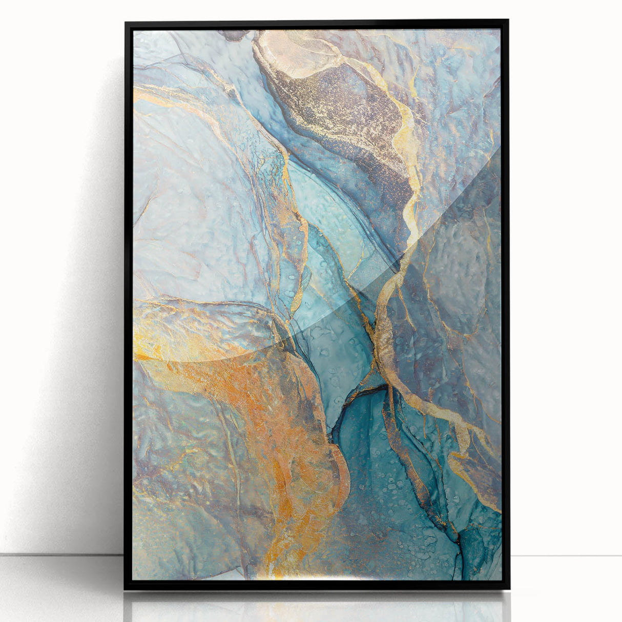 Teal & Gold Marble Abstract Art – Luxurious Glam Wall Décor Statement