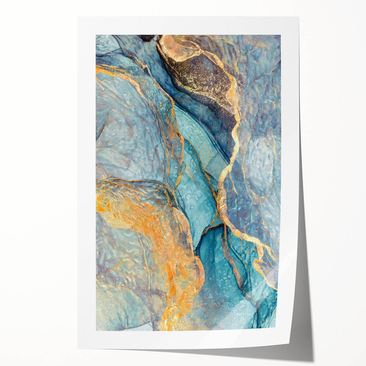 Teal & Gold Marble Abstract Art – Luxurious Glam Wall Décor Statement