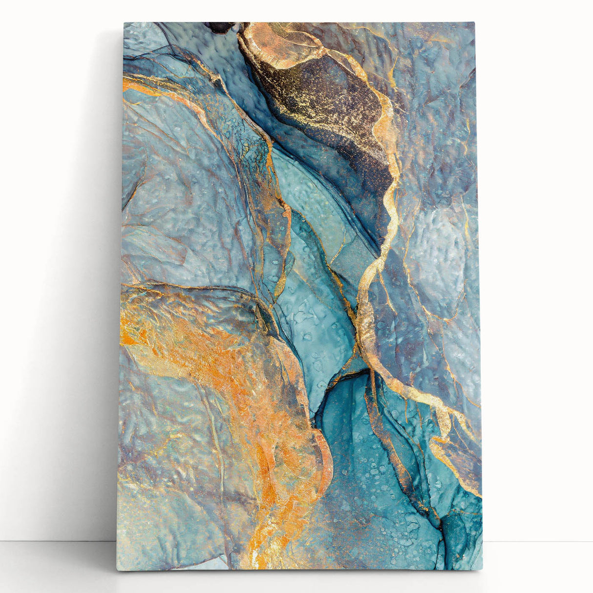 Teal & Gold Marble Abstract Art – Luxurious Glam Wall Décor Statement