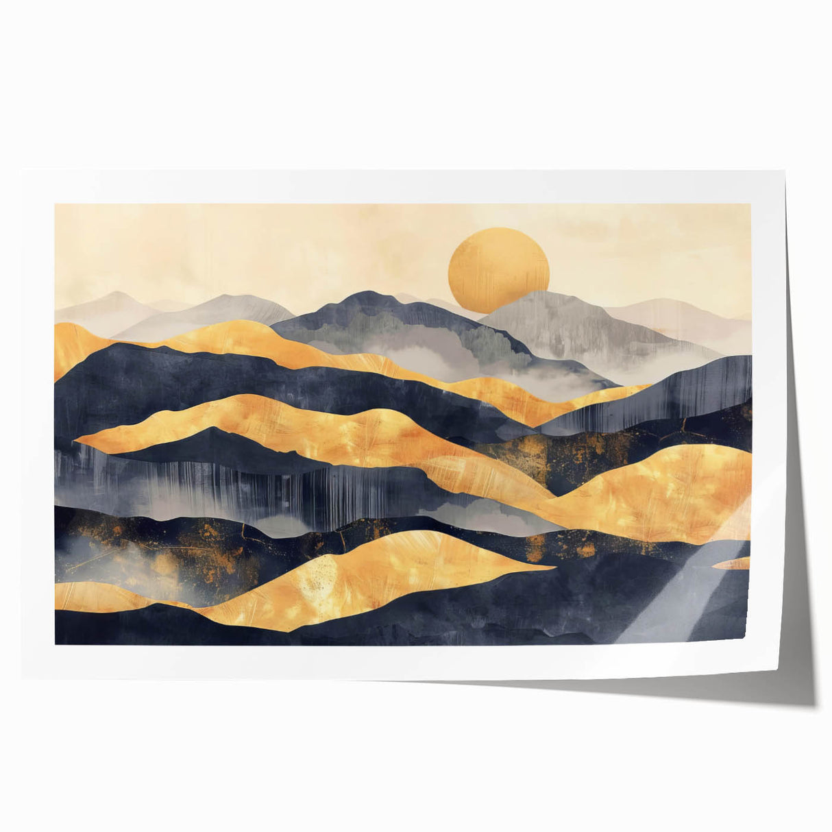 Glamorous Golden Mountain Wall Art – Luxury Modern Landscape Decor