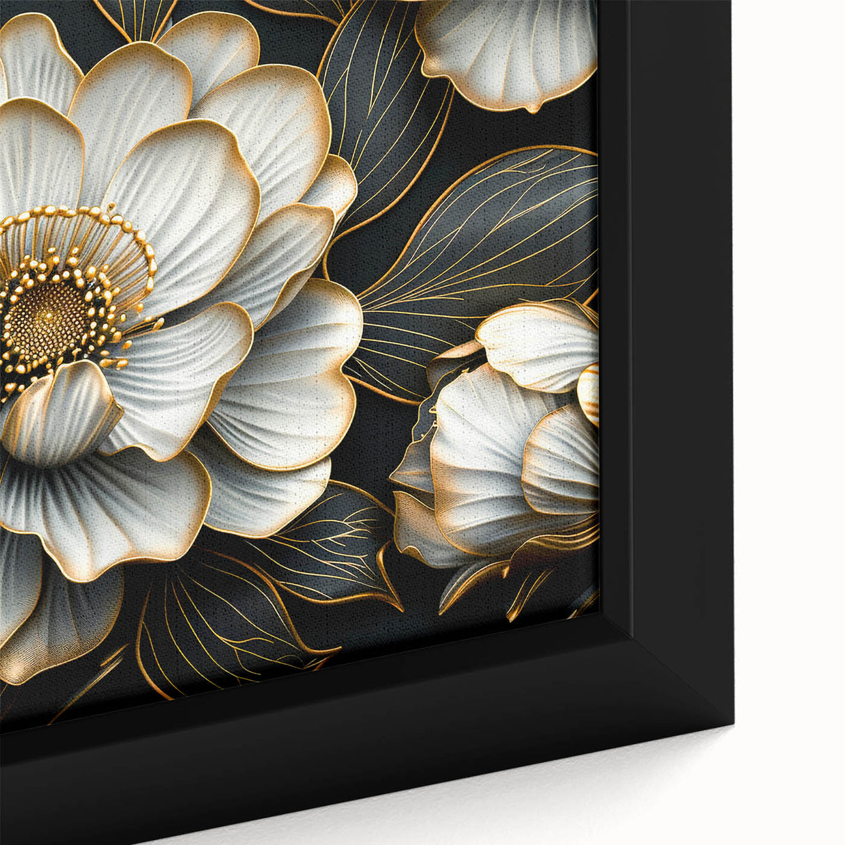 Glamorous Black and Gold Floral Wall Art – Luxury Modern Botanical Decor