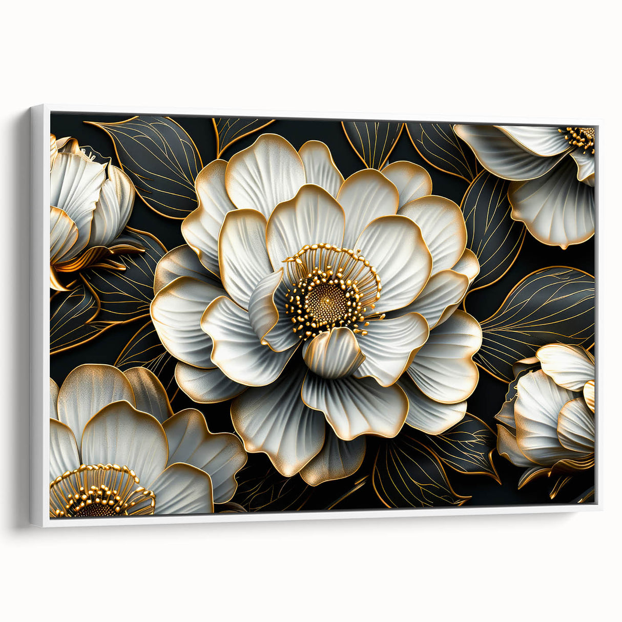 Glamorous Black and Gold Floral Wall Art – Luxury Modern Botanical Decor