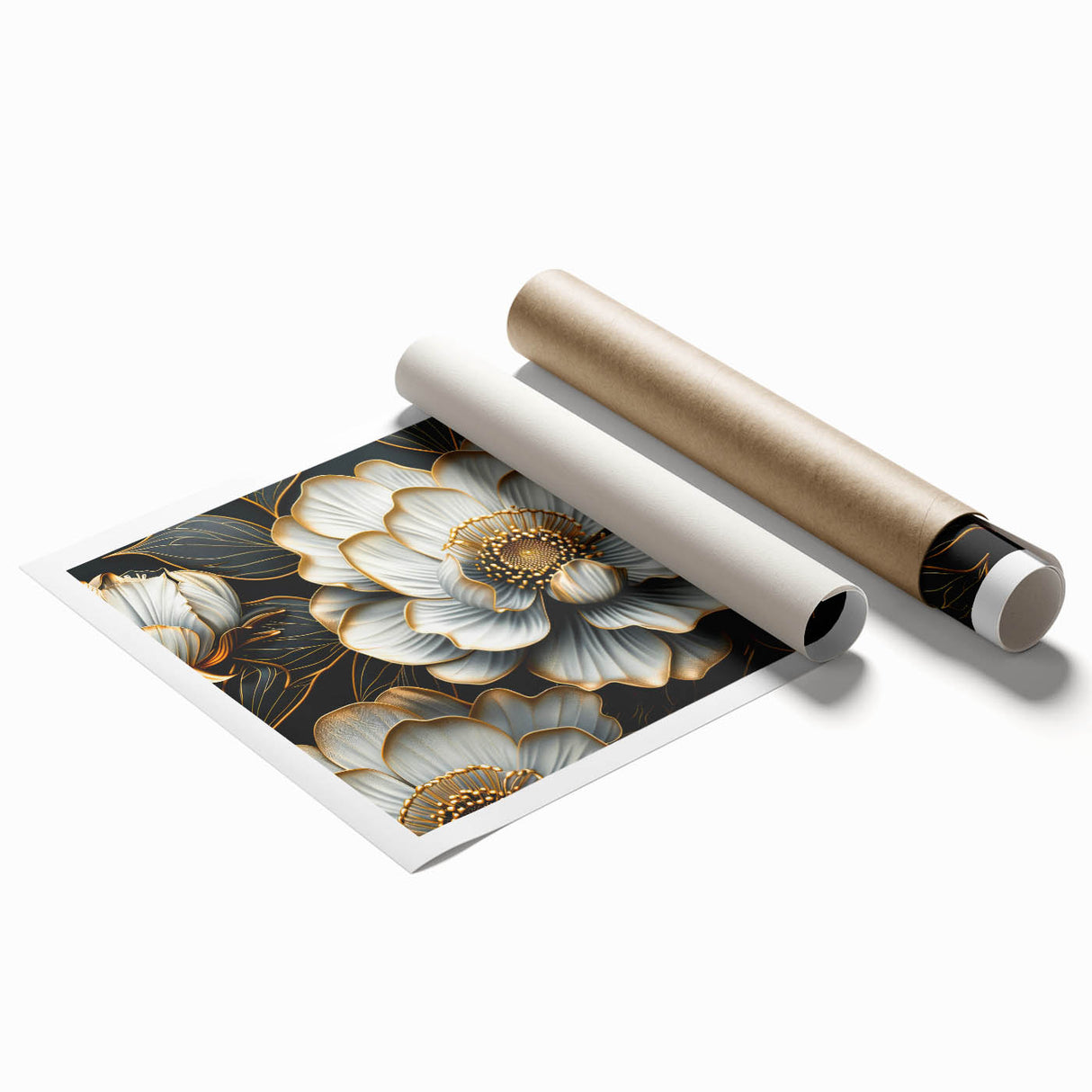 Glamorous Black and Gold Floral Wall Art – Luxury Modern Botanical Decor