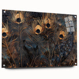 Glamorous Peacock Feather Wall Art – Luxury Black and Gold Decor