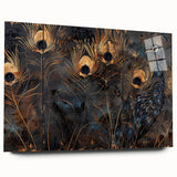 Glamorous Peacock Feather Wall Art – Luxury Black and Gold Decor