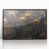 Glamorous Peacock Feather Wall Art – Luxury Black and Gold Decor